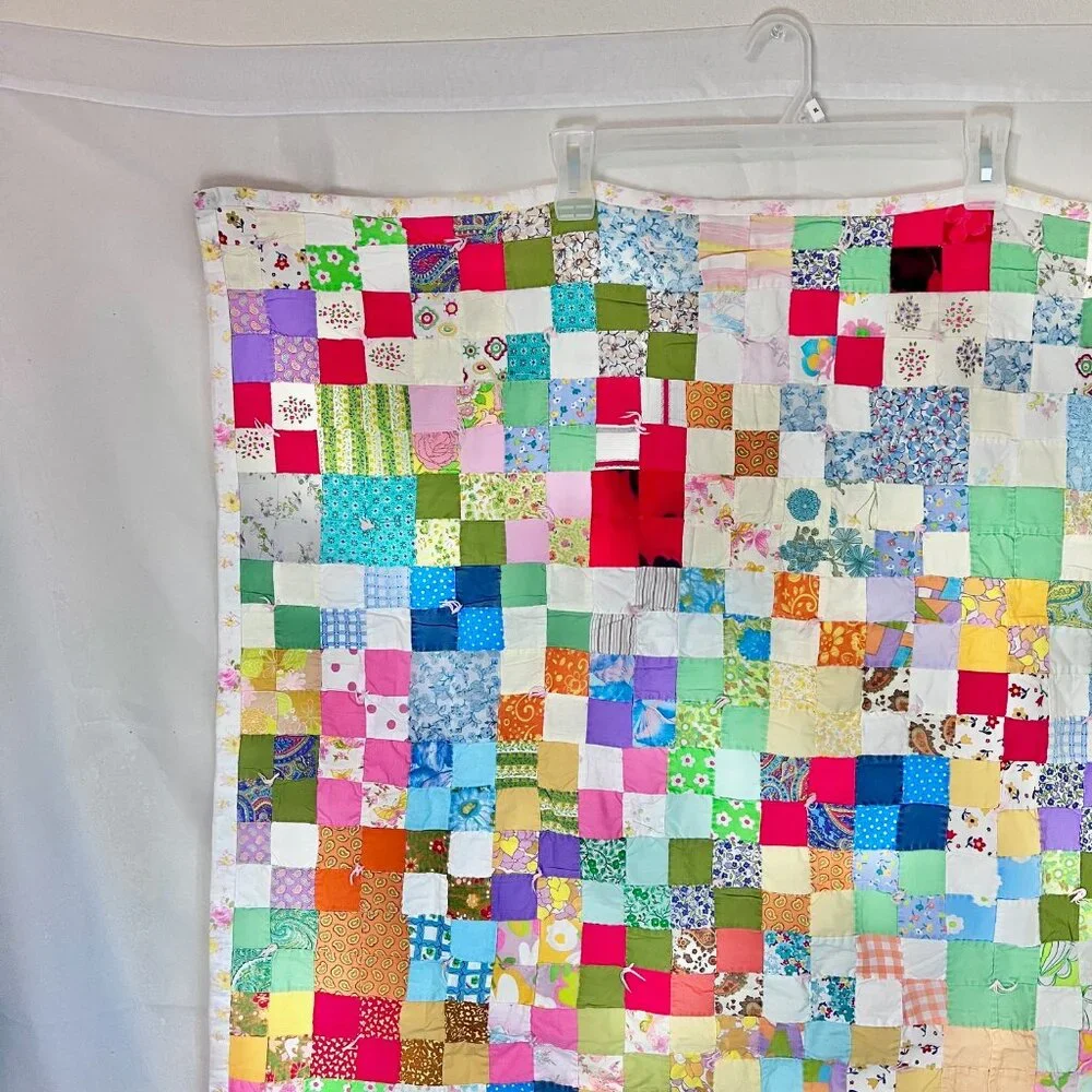 Quilted baby Blanket, VTG Baby Patchwork Blanket 1968 Vtg Quilt, Patchwork Quilt